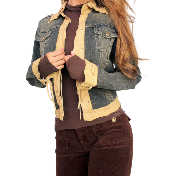 Vakko Suede Trim Denim Jacket