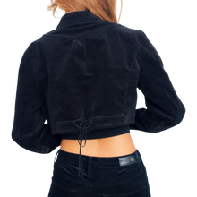 Load image into Gallery viewer, Black Velvet Cropped Military Jacket
