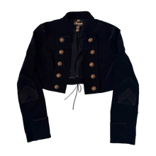 Load image into Gallery viewer, Black Velvet Cropped Military Jacket
