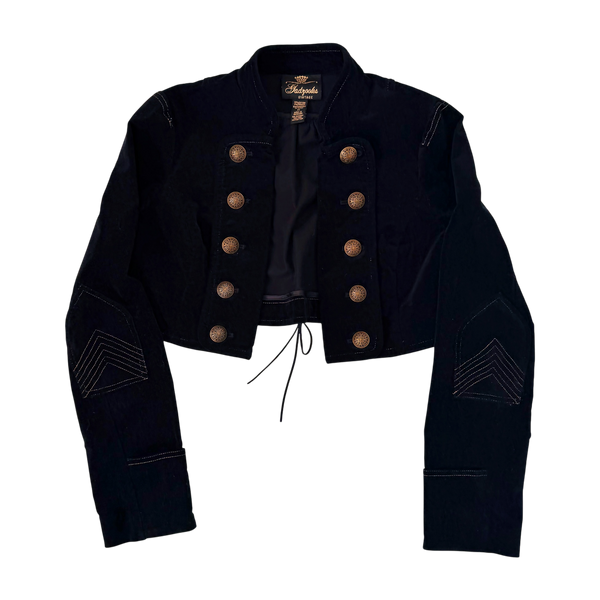 Black Velvet Cropped Military Jacket