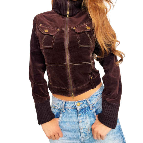 Dark Brown Corduroy Double Zip Jacket