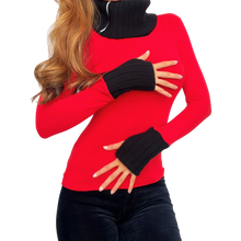 Load image into Gallery viewer, French Vintage Red &amp; Black Turtleneck Top
