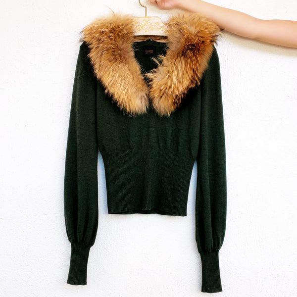 Vintage Fox Fur Trim Sweater (S/M)