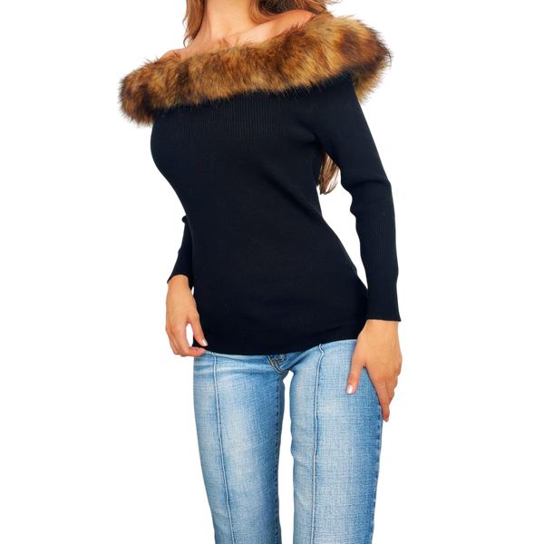 Faux Fur Off The Shoulder Sweater