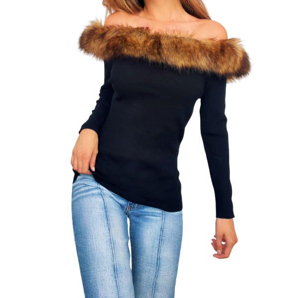 Faux Fur Off The Shoulder Sweater