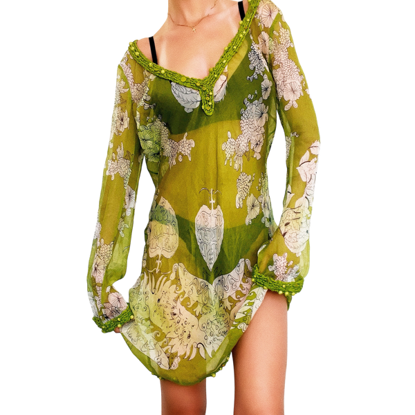 Sheer Silk Lime Green Mini Dress