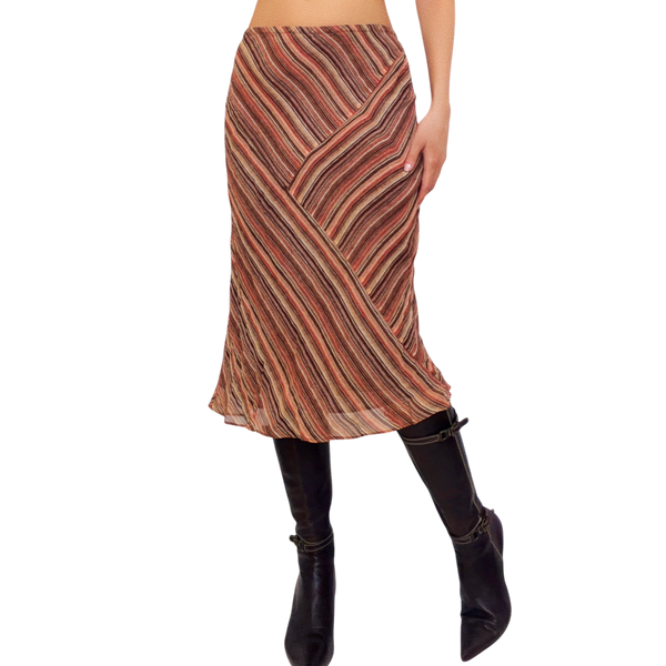 Silk Striped Midi Skirt