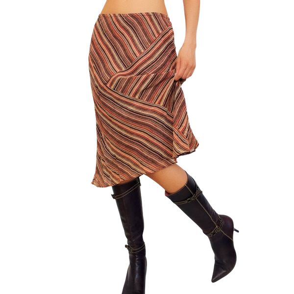 Silk Striped Midi Skirt