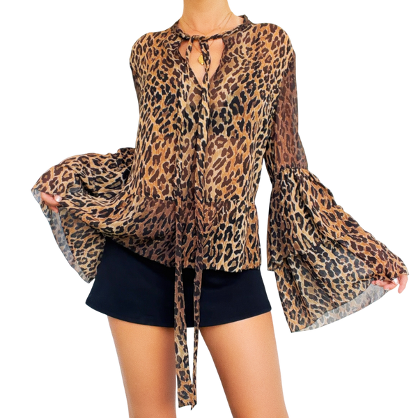 Saks Sheer Silk Leopard Blouse