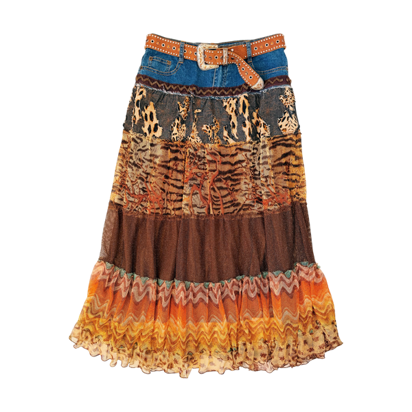 Vintage Funky Embellished Maxi Skirt & Leather Belt