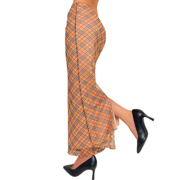 90s Tan Plaid Maxi Skirt
