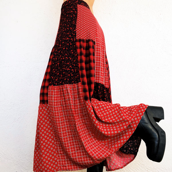 Red Patchwork Maxi Skirt