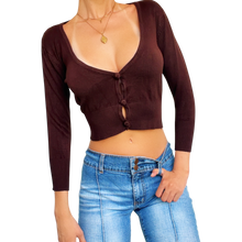 Load image into Gallery viewer, Brown Butterfly Crochet Cardi
