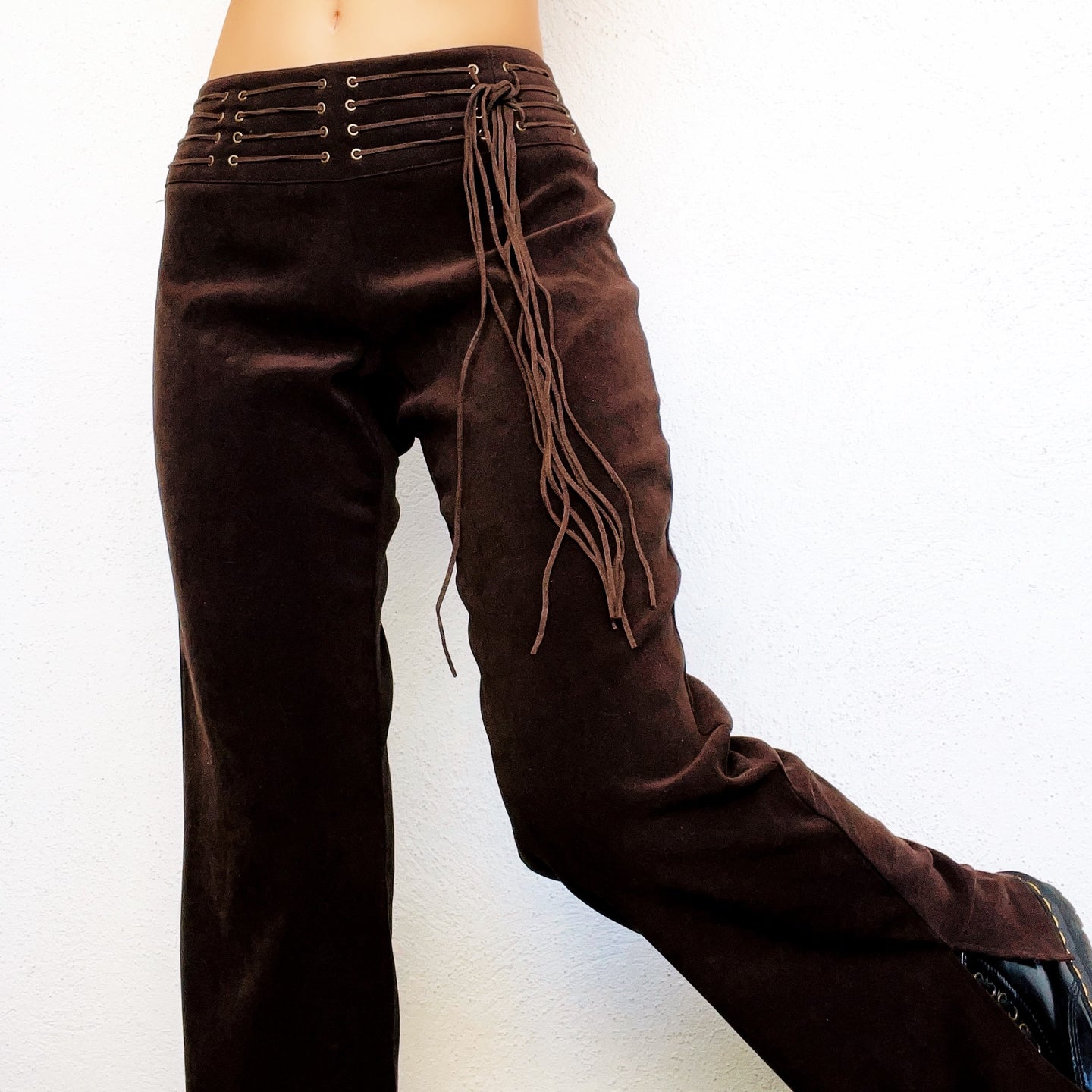 Early 2000s Brown Fringy Belt Pants