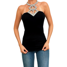 Load image into Gallery viewer, Black Rhinestone Halter Top
