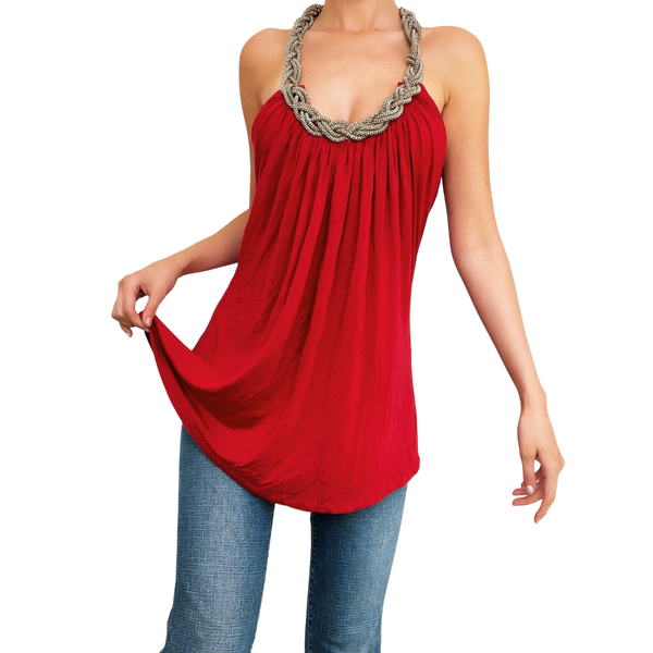 Cherry Red Chain Halter Top