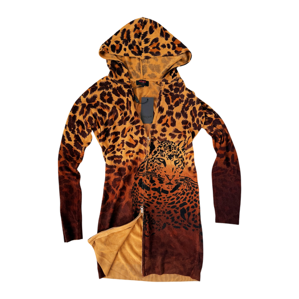 Leopard Zip Up Hoodie Dress