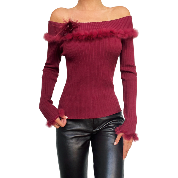 Furry Burgundy Silk Knit Top