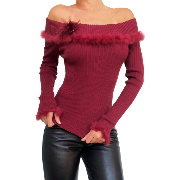 Furry Burgundy Silk Knit Top