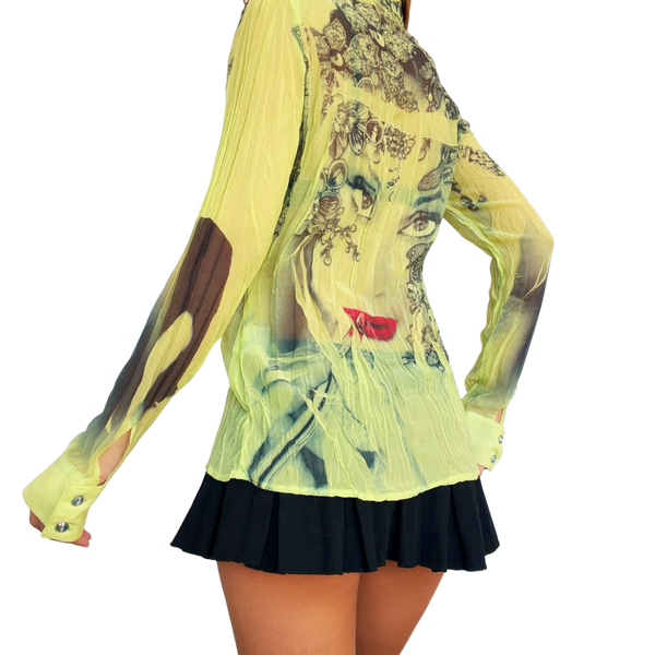 Vintage Sheer Green Graphic Blouse