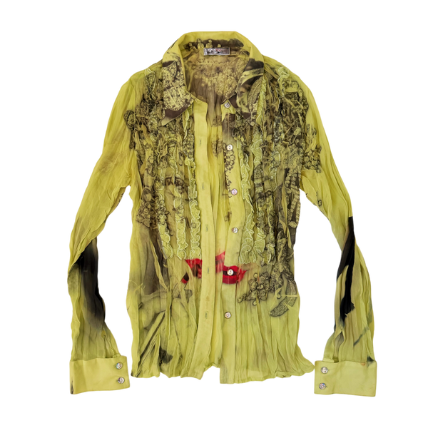 Vintage Sheer Green Graphic Blouse