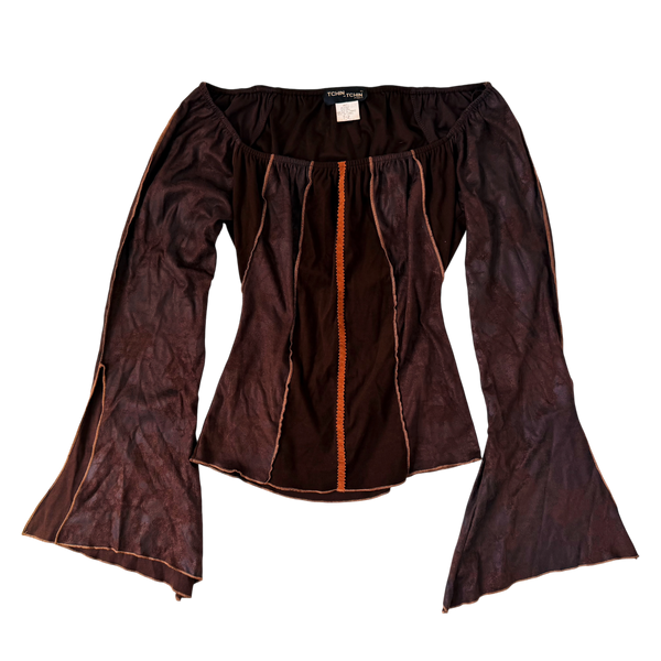 French Faux Suede Bell Sleeve Top