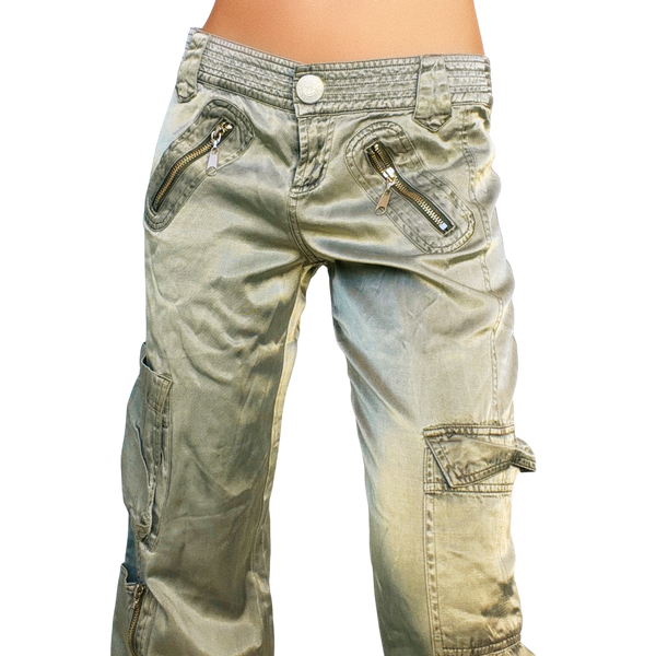 Z. Cavaricci Olive Satin Cargo Pants