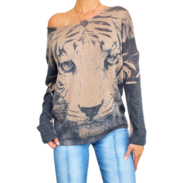 Slouchy Lightweight Knit Tiger Sweater