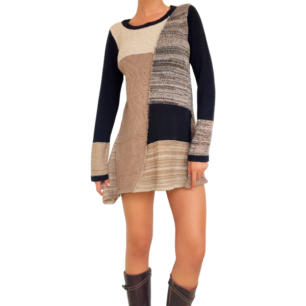 Patchwork Knit Mini Dress