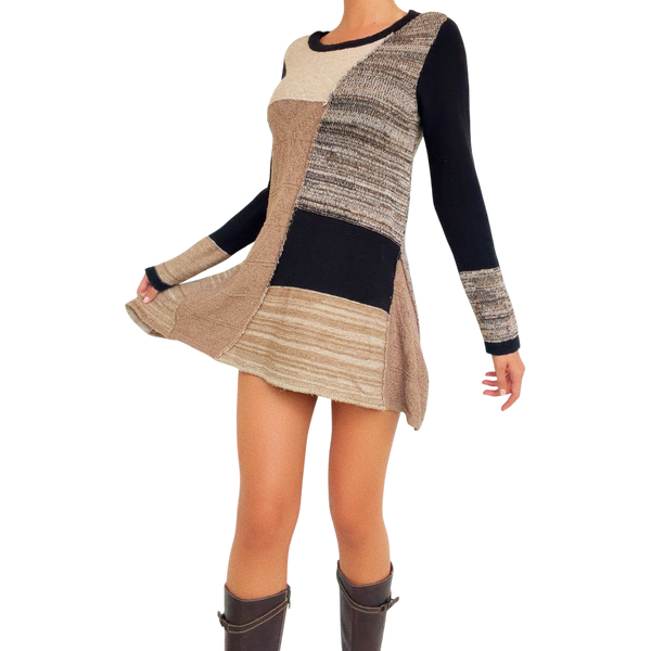 Patchwork Knit Mini Dress