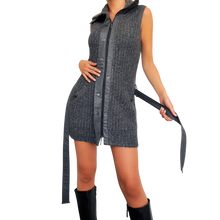 Load image into Gallery viewer, Gray Knit Belted Mini Dress
