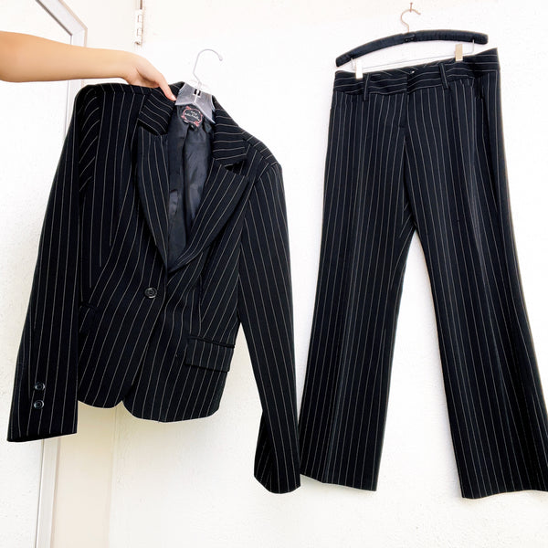 Early 2000s Black Pinstriped Pantsuit
