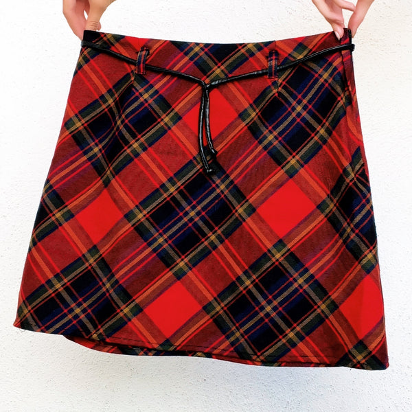 90s Red Plaid Mini Skirt