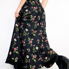 Load image into Gallery viewer, Silky Black Floral Maxi Skirt
