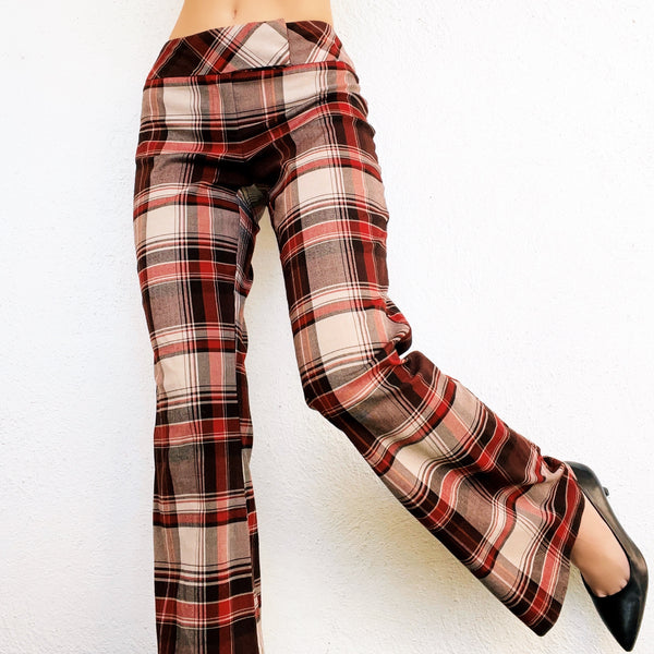 Early 2000s Red & Brown Plaid Flare Pants