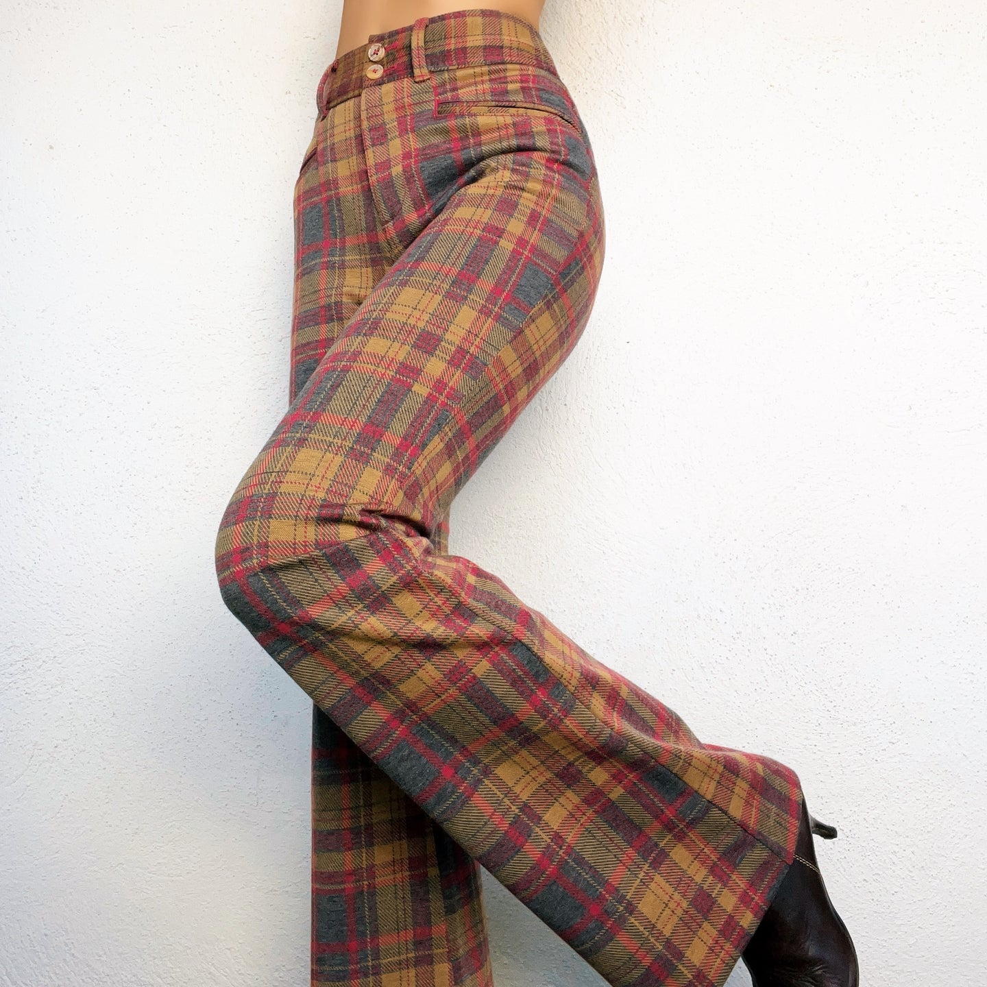 Plaid Flare Trousers