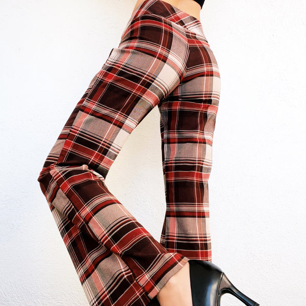 Early 2000s Red & Brown Plaid Flare Pants
