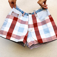 Load image into Gallery viewer, Vintage Plaid Denim Shorts
