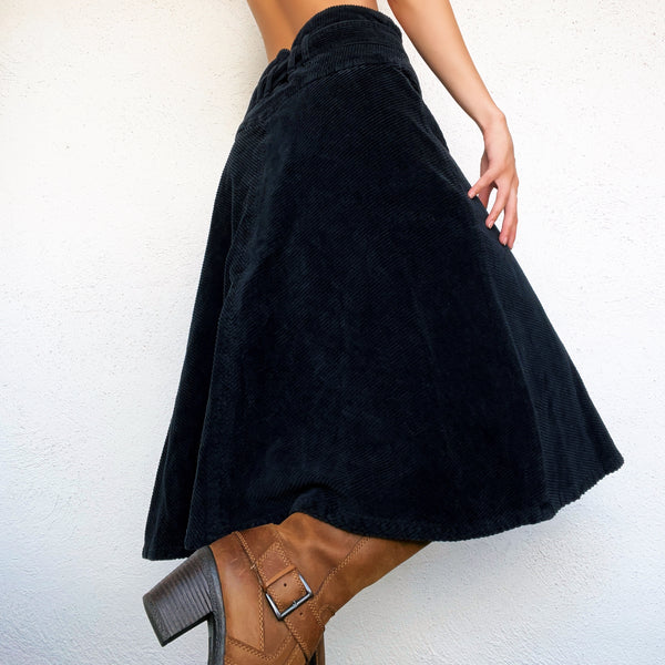 Belted Corduroy Midi Skirt