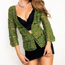 Load image into Gallery viewer, Mossy Green Crochet Tie Front Cardi
