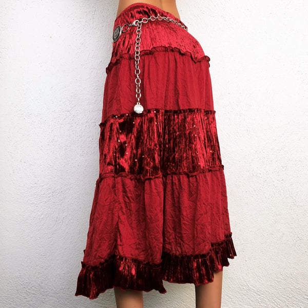Cherry Red Tiered Midi Skirt