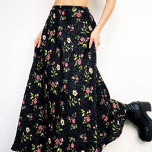 Load image into Gallery viewer, Silky Black Floral Maxi Skirt
