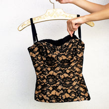 Load image into Gallery viewer, Vintage Lacy Black &amp; Tan Corset Top
