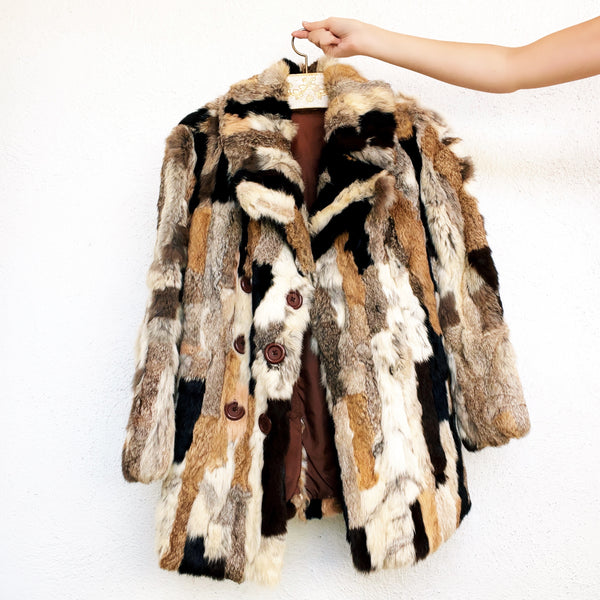 Vintage Patchwork Rabbit Fur Coat