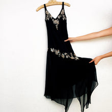 Load image into Gallery viewer, Black Silk Beaded Midi Dress
