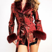 Load image into Gallery viewer, Vintage Burgundy Leather &amp; Fur Trench
