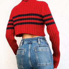 Load image into Gallery viewer, Sporty Red Cropped Turtleneck Sweater
