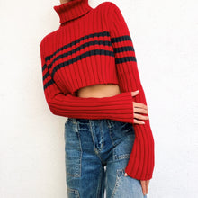 Load image into Gallery viewer, Sporty Red Cropped Turtleneck Sweater
