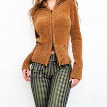 Load image into Gallery viewer, Camel Knit Double Zip Cardigan
