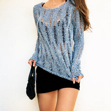 Load image into Gallery viewer, Blue &amp; White Open Knit Sweater
